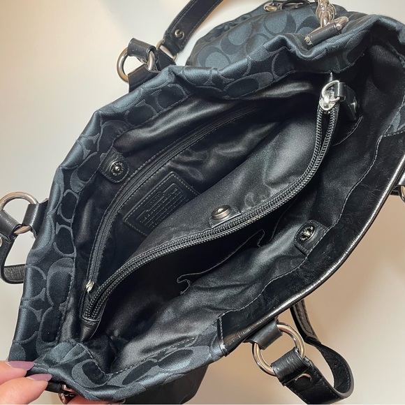 Coach Signature Black Purse Bag Satchel with Patent Leather Accents - Picture 8 of 12